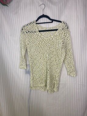 Light Yellow Open-Knit Sweater Top - Women